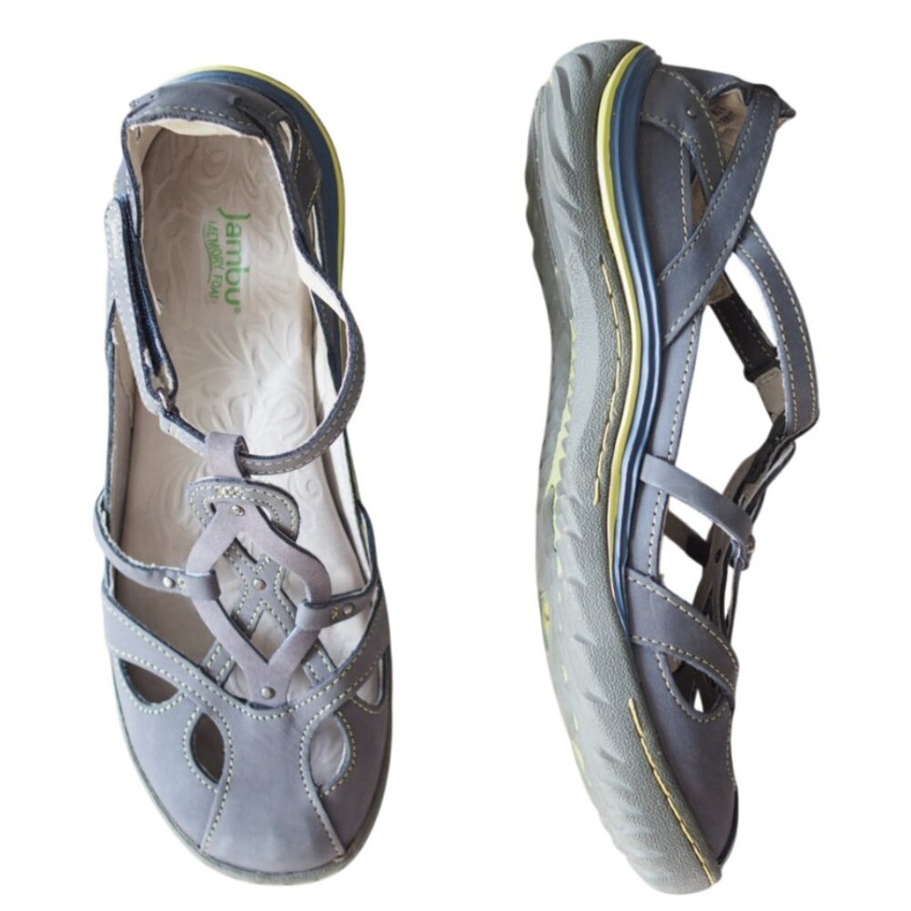Jambu Sydney Gray Women's Leather Sandals with Cut-Out Design Size 9.5 M